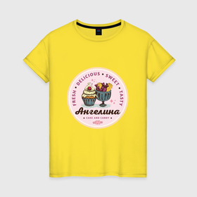 Женская футболка хлопок с принтом Ангелина new в Тюмени, 100% хлопок | прямой крой, круглый вырез горловины, длина до линии бедер, слегка спущенное плечо | 