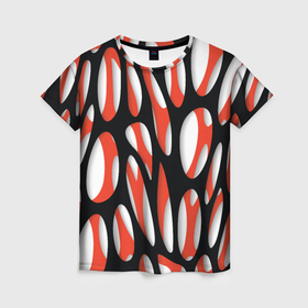 Женская футболка 3D с принтом Красные и черные сетчатые прожилки в Петрозаводске, 100% полиэфир ( синтетическое хлопкоподобное полотно) | прямой крой, круглый вырез горловины, длина до линии бедер | 
