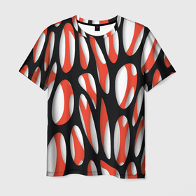 Мужская футболка 3D с принтом Красные и черные сетчатые прожилки в Петрозаводске, 100% полиэфир | прямой крой, круглый вырез горловины, длина до линии бедер | 
