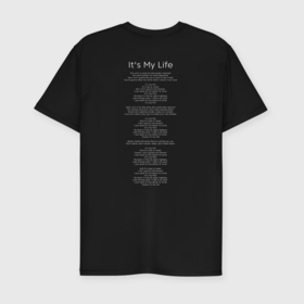 Мужская футболка хлопок Slim с принтом Bon Jovi Its My Life в Петрозаводске, 92% хлопок, 8% лайкра | приталенный силуэт, круглый вырез ворота, длина до линии бедра, короткий рукав | Тематика изображения на принте: 