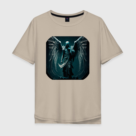 Мужская футболка хлопок Oversize с принтом Ангел смерти в Тюмени, 100% хлопок | свободный крой, круглый ворот, “спинка” длиннее передней части | 