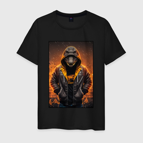 Мужская футболка хлопок с принтом Человек   рептилия в капюшоне в Петрозаводске, 100% хлопок | прямой крой, круглый вырез горловины, длина до линии бедер, слегка спущенное плечо. | 