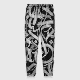 Мужские брюки 3D с принтом Черно белая каллиграфия в Белгороде, 100% полиэстер | манжеты по низу, эластичный пояс регулируется шнурком, по бокам два кармана без застежек, внутренняя часть кармана из мелкой сетки | 