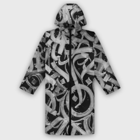 Мужской дождевик 3D с принтом Черно белая каллиграфия ,  |  | Тематика изображения на принте: 