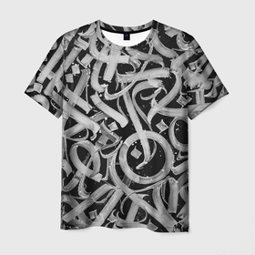 Мужская футболка 3D с принтом Черно белая каллиграфия в Курске, 100% полиэфир | прямой крой, круглый вырез горловины, длина до линии бедер | 