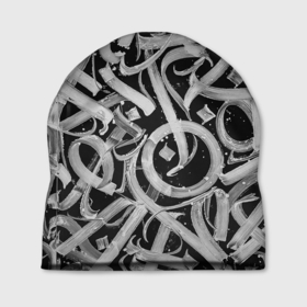 Шапка 3D с принтом Черно белая каллиграфия в Кировске, 100% полиэстер | универсальный размер, печать по всей поверхности изделия | 