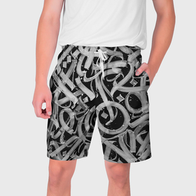 Мужские шорты 3D с принтом Черно белая каллиграфия в Тюмени,  полиэстер 100% | прямой крой, два кармана без застежек по бокам. Мягкая трикотажная резинка на поясе, внутри которой широкие завязки. Длина чуть выше колен | 