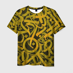 Мужская футболка 3D с принтом Gold Calligraphic в Тюмени, 100% полиэфир | прямой крой, круглый вырез горловины, длина до линии бедер | 