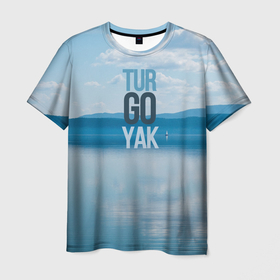 Мужская футболка 3D с принтом Озеро в горах , 100% полиэфир | прямой крой, круглый вырез горловины, длина до линии бедер | 