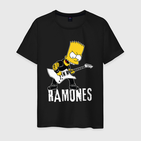 Мужская футболка хлопок с принтом Ramones Барт Симпсон рокер в Белгороде, 100% хлопок | прямой крой, круглый вырез горловины, длина до линии бедер, слегка спущенное плечо. | 