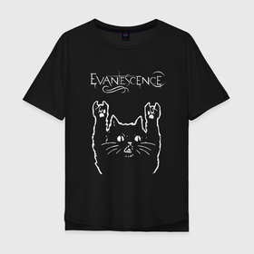 Мужская футболка хлопок Oversize с принтом Evanescence рок кот в Белгороде, 100% хлопок | свободный крой, круглый ворот, “спинка” длиннее передней части | Тематика изображения на принте: 