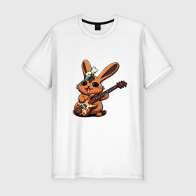 Мужская футболка хлопок Slim с принтом Заяц музыкант  с гитарой , 92% хлопок, 8% лайкра | приталенный силуэт, круглый вырез ворота, длина до линии бедра, короткий рукав | 