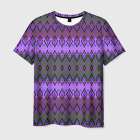 Мужская футболка 3D с принтом Серо фиолетовый этнический геометрический узор в Кировске, 100% полиэфир | прямой крой, круглый вырез горловины, длина до линии бедер | 
