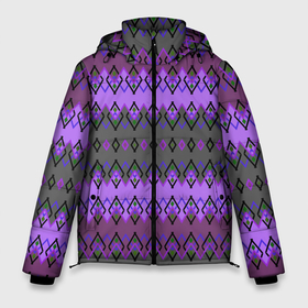 Мужская зимняя куртка 3D с принтом Серо фиолетовый этнический геометрический узор в Екатеринбурге, верх — 100% полиэстер; подкладка — 100% полиэстер; утеплитель — 100% полиэстер | длина ниже бедра, свободный силуэт Оверсайз. Есть воротник-стойка, отстегивающийся капюшон и ветрозащитная планка. 

Боковые карманы с листочкой на кнопках и внутренний карман на молнии. | 
