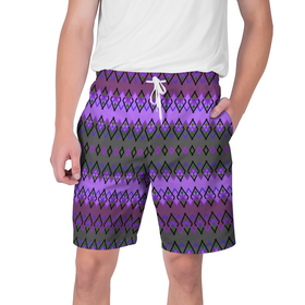 Мужские шорты 3D с принтом Серо фиолетовый этнический геометрический узор ,  полиэстер 100% | прямой крой, два кармана без застежек по бокам. Мягкая трикотажная резинка на поясе, внутри которой широкие завязки. Длина чуть выше колен | 