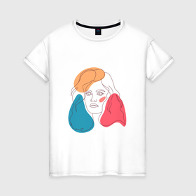 Женская футболка хлопок с принтом Линейный портрет девушки в стиле минимализм в Белгороде, 100% хлопок | прямой крой, круглый вырез горловины, длина до линии бедер, слегка спущенное плечо | 