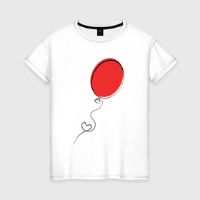 Женская футболка хлопок с принтом Красный воздушный шарик с сердцем , 100% хлопок | прямой крой, круглый вырез горловины, длина до линии бедер, слегка спущенное плечо | 