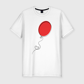 Мужская футболка хлопок Slim с принтом Красный воздушный шарик с сердцем , 92% хлопок, 8% лайкра | приталенный силуэт, круглый вырез ворота, длина до линии бедра, короткий рукав | 