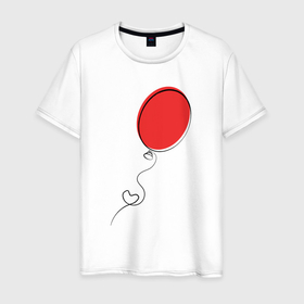 Мужская футболка хлопок с принтом Красный воздушный шарик с сердцем , 100% хлопок | прямой крой, круглый вырез горловины, длина до линии бедер, слегка спущенное плечо. | 