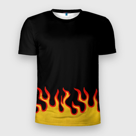 Мужская футболка 3D Slim с принтом Горящее пламя в Курске, 100% полиэстер с улучшенными характеристиками | приталенный силуэт, круглая горловина, широкие плечи, сужается к линии бедра | 