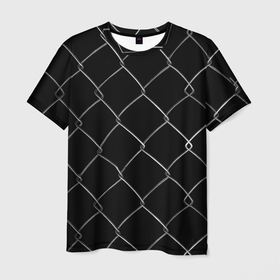 Мужская футболка 3D с принтом Плетеный забор , 100% полиэфир | прямой крой, круглый вырез горловины, длина до линии бедер | 