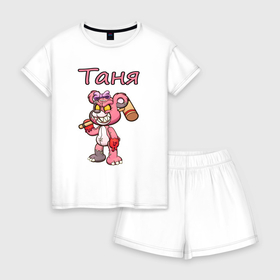 Женская пижама с шортиками хлопок с принтом Таня и медведь в Новосибирске, 100% хлопок | футболка прямого кроя, шорты свободные с широкой мягкой резинкой | 