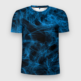 Мужская футболка 3D Slim с принтом Синий дым текстура в Курске, 100% полиэстер с улучшенными характеристиками | приталенный силуэт, круглая горловина, широкие плечи, сужается к линии бедра | 