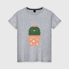 Женская футболка хлопок с принтом Веселый кактус в Кировске, 100% хлопок | прямой крой, круглый вырез горловины, длина до линии бедер, слегка спущенное плечо | 