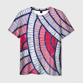 Мужская футболка 3D с принтом Абстрактная белая фиолетовая красная текстура в Кировске, 100% полиэфир | прямой крой, круглый вырез горловины, длина до линии бедер | 