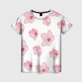 Женская футболка 3D с принтом Цветение сакуры в Курске, 100% полиэфир ( синтетическое хлопкоподобное полотно) | прямой крой, круглый вырез горловины, длина до линии бедер | 