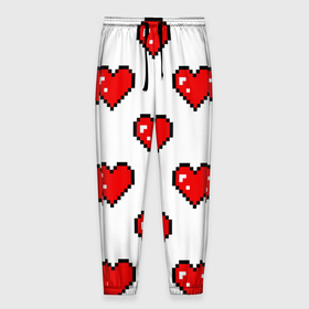 Мужские брюки 3D с принтом Сердца в стиле пиксель арт , 100% полиэстер | манжеты по низу, эластичный пояс регулируется шнурком, по бокам два кармана без застежек, внутренняя часть кармана из мелкой сетки | 