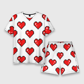 Мужской костюм с шортами 3D с принтом Сердца в стиле пиксель арт в Санкт-Петербурге,  |  | Тематика изображения на принте: 