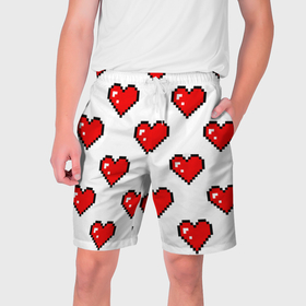 Мужские шорты 3D с принтом Сердца в стиле пиксель арт в Новосибирске,  полиэстер 100% | прямой крой, два кармана без застежек по бокам. Мягкая трикотажная резинка на поясе, внутри которой широкие завязки. Длина чуть выше колен | 