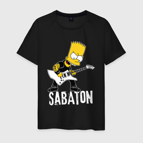 Мужская футболка хлопок с принтом Sabaton Барт Симпсон рокер в городе Новоалтайск, 100% хлопок | прямой крой, круглый вырез горловины, длина до линии бедер, слегка спущенное плечо. | Тематика изображения на принте: 