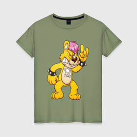 Женская футболка хлопок с принтом Плюшевый медвежонок панк в Курске, 100% хлопок | прямой крой, круглый вырез горловины, длина до линии бедер, слегка спущенное плечо | 