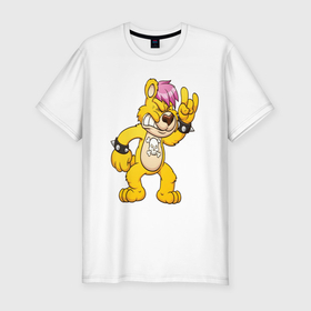 Мужская футболка хлопок Slim с принтом Плюшевый медвежонок панк в Курске, 92% хлопок, 8% лайкра | приталенный силуэт, круглый вырез ворота, длина до линии бедра, короткий рукав | 