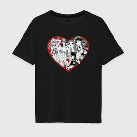 Мужская футболка хлопок Oversize с принтом Анимэ девушки в сердце в Санкт-Петербурге, 100% хлопок | свободный крой, круглый ворот, “спинка” длиннее передней части | 
