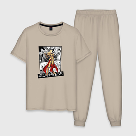 Мужская пижама хлопок с принтом Гильгамеш на фоне манги , 100% хлопок | брюки и футболка прямого кроя, без карманов, на брюках мягкая резинка на поясе и по низу штанин
 | 