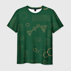 Мужская футболка 3D с принтом Memphis Узор из треугольников кругов и точек в Кировске, 100% полиэфир | прямой крой, круглый вырез горловины, длина до линии бедер | 
