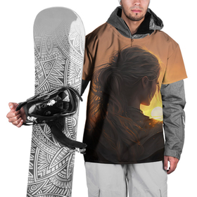 Накидка на куртку 3D с принтом Девушка на закате в Новосибирске, 100% полиэстер |  | Тематика изображения на принте: 