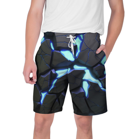 Мужские шорты 3D с принтом Голубая светящаяся неоновая лава ,  полиэстер 100% | прямой крой, два кармана без застежек по бокам. Мягкая трикотажная резинка на поясе, внутри которой широкие завязки. Длина чуть выше колен | 