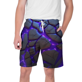 Мужские шорты 3D с принтом Неоновые трещины   яркая лава ,  полиэстер 100% | прямой крой, два кармана без застежек по бокам. Мягкая трикотажная резинка на поясе, внутри которой широкие завязки. Длина чуть выше колен | 