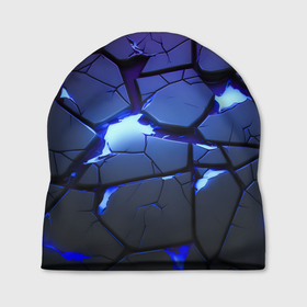 Шапка 3D с принтом Неоновые трещины   голубая лава в Белгороде, 100% полиэстер | универсальный размер, печать по всей поверхности изделия | Тематика изображения на принте: 