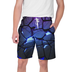 Мужские шорты 3D с принтом Неоновые трещины   голубая лава ,  полиэстер 100% | прямой крой, два кармана без застежек по бокам. Мягкая трикотажная резинка на поясе, внутри которой широкие завязки. Длина чуть выше колен | 