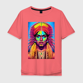 Мужская футболка хлопок Oversize с принтом Индеец в стиле поп арт в Курске, 100% хлопок | свободный крой, круглый ворот, “спинка” длиннее передней части | 