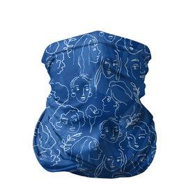 Бандана-труба 3D с принтом Женские лица на джинсовом синем в Белгороде, 100% полиэстер, ткань с особыми свойствами — Activecool | плотность 150‒180 г/м2; хорошо тянется, но сохраняет форму | 