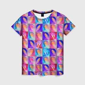 Женская футболка 3D с принтом Клетчатый узор с девушками , 100% полиэфир ( синтетическое хлопкоподобное полотно) | прямой крой, круглый вырез горловины, длина до линии бедер | 