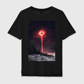 Мужская футболка хлопок Oversize с принтом Dark souls 3 Черное солнце в Екатеринбурге, 100% хлопок | свободный крой, круглый ворот, “спинка” длиннее передней части | 