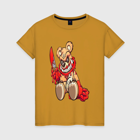 Женская футболка хлопок с принтом Плюшевый мишка с ножом в Курске, 100% хлопок | прямой крой, круглый вырез горловины, длина до линии бедер, слегка спущенное плечо | 