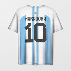 Мужская футболка 3D с принтом Марадона форма сборной Аргентины в Курске, 100% полиэфир | прямой крой, круглый вырез горловины, длина до линии бедер | Тематика изображения на принте: 